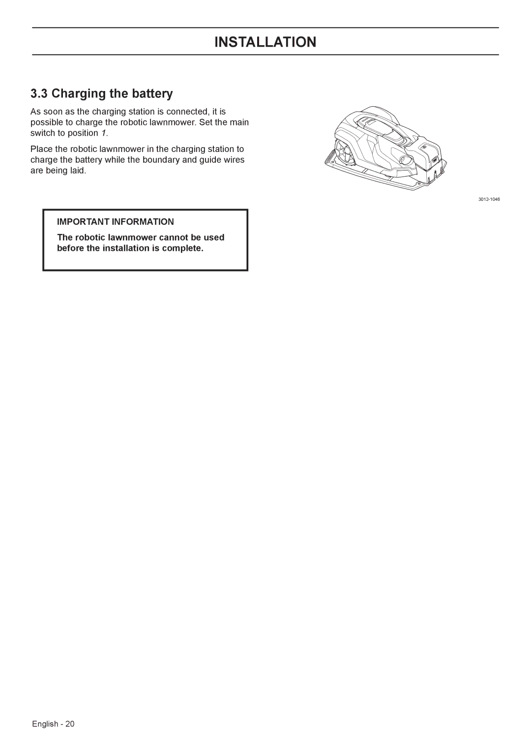 Husqvarna 330X, 320 manual Charging the battery 