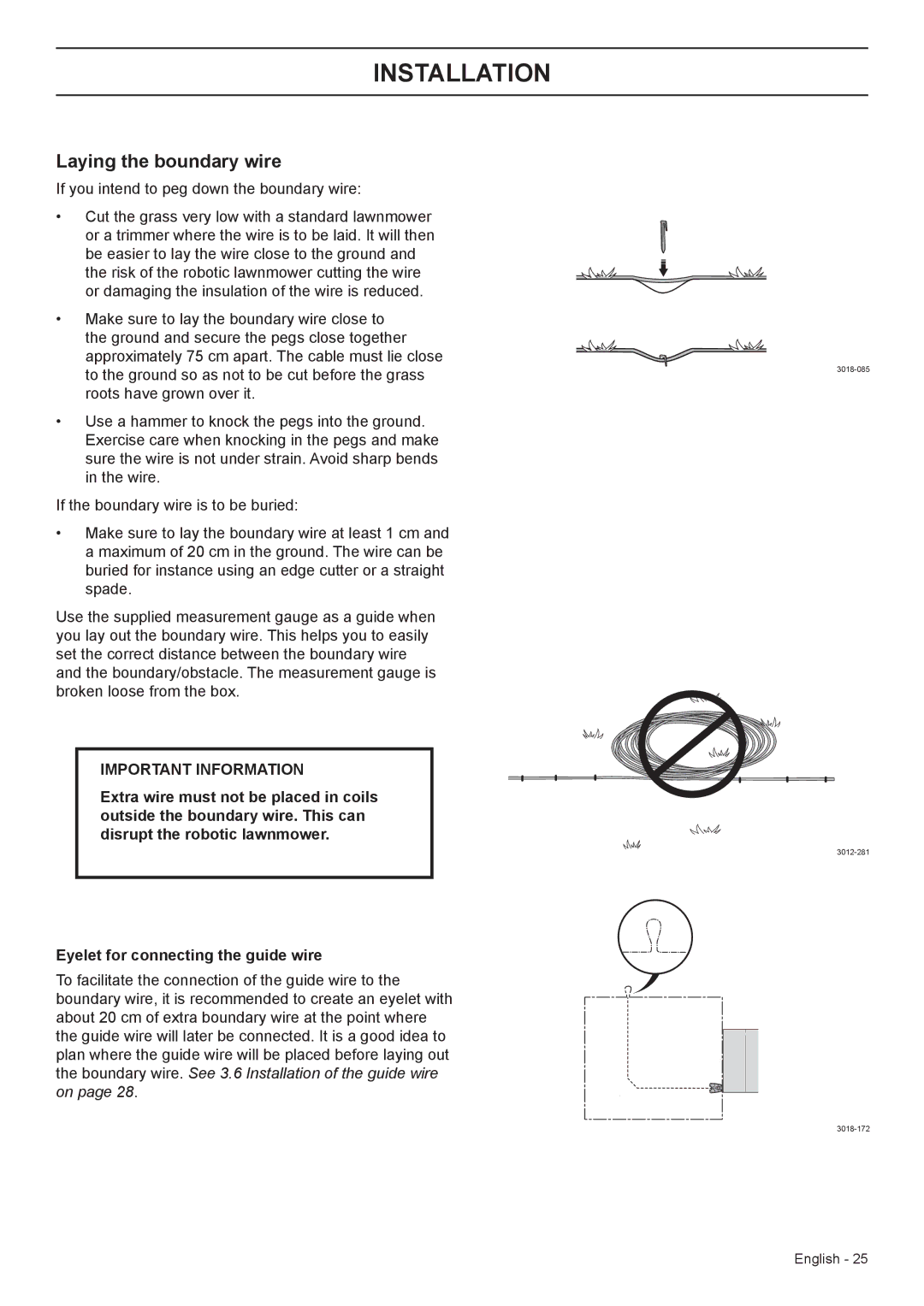 Husqvarna 320, 330X manual Laying the boundary wire 