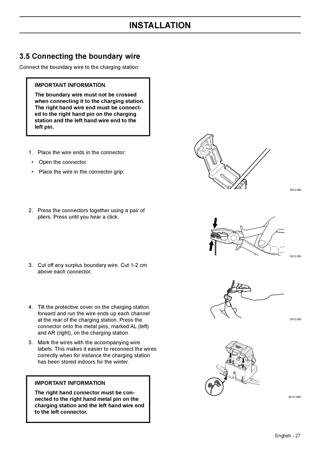 Husqvarna 320, 330X manual Connecting the boundary wire 