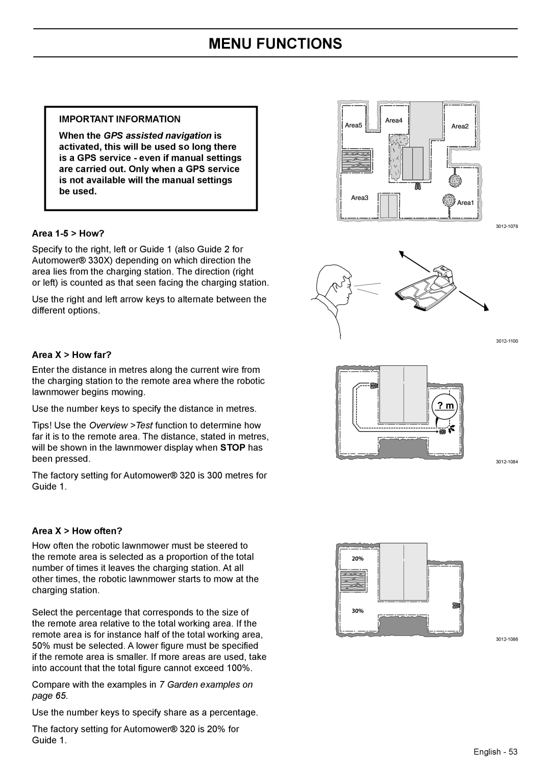 Husqvarna 320, 330X manual Area 1-5 How?, Area X How far?, Area X How often? 