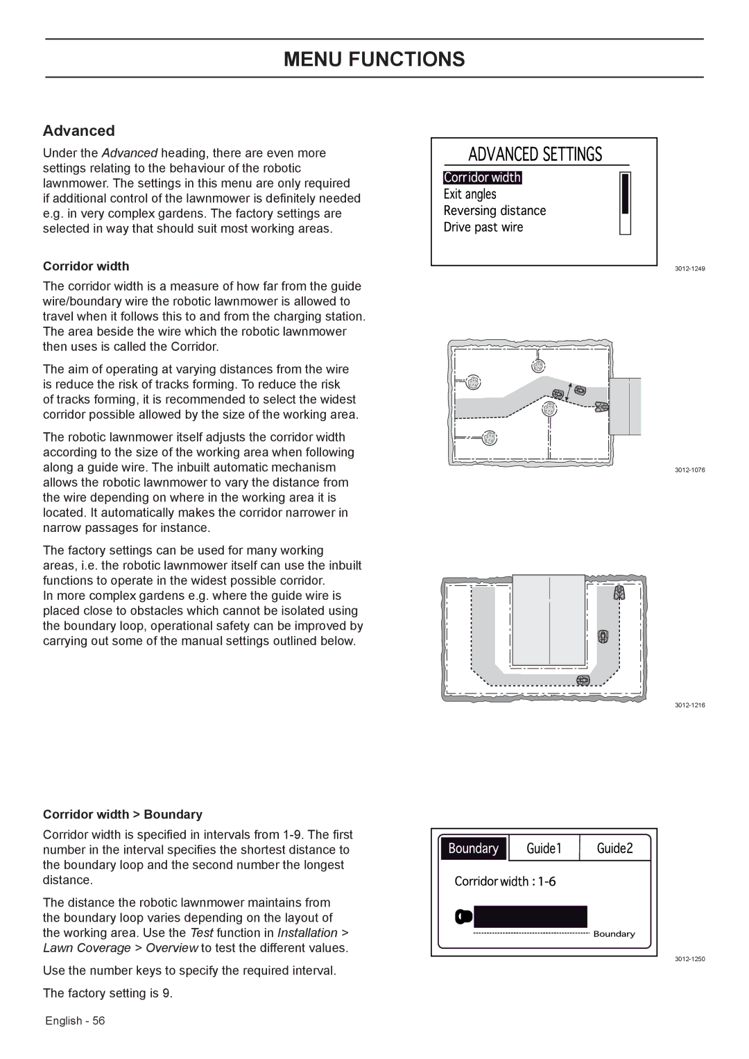 Husqvarna 330X, 320 manual Corridor width Boundary 