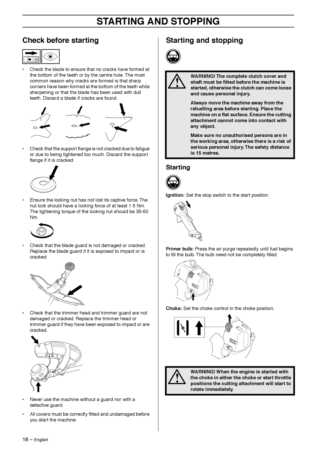 Husqvarna 333R, 335R manual Starting and Stopping, Check before starting, Starting and stopping 