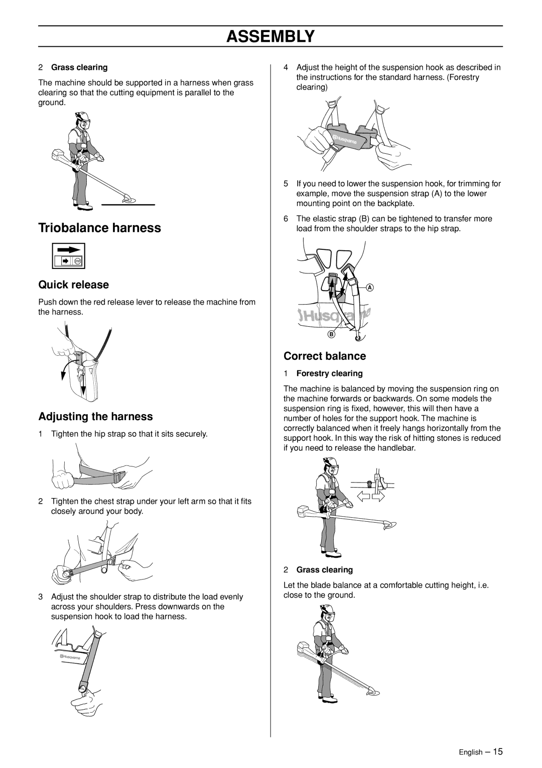 Husqvarna 333R-Series manual Triobalance harness, Adjusting the harness, Correct balance 