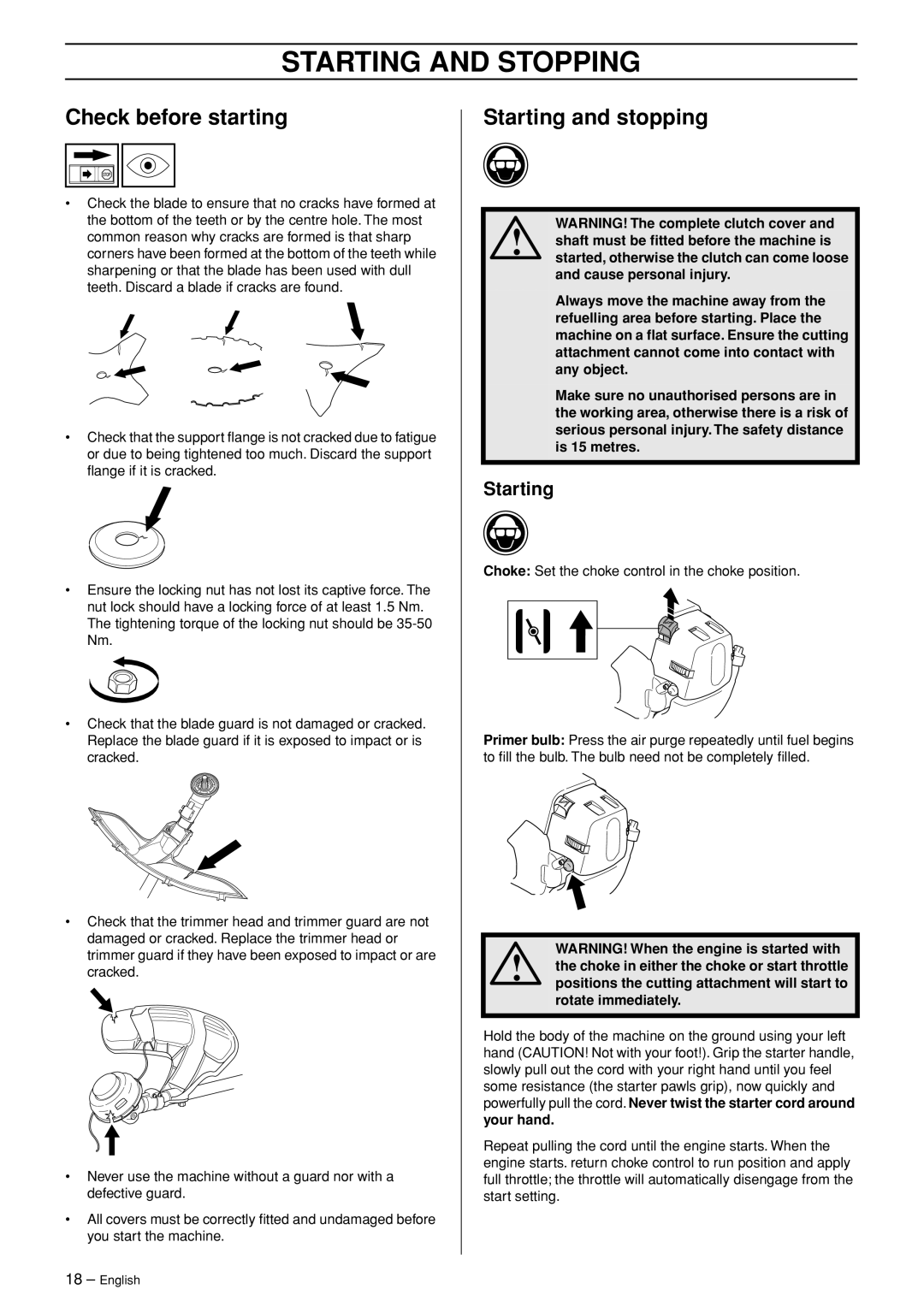 Husqvarna 333R-Series manual Starting and Stopping, Check before starting, Starting and stopping 