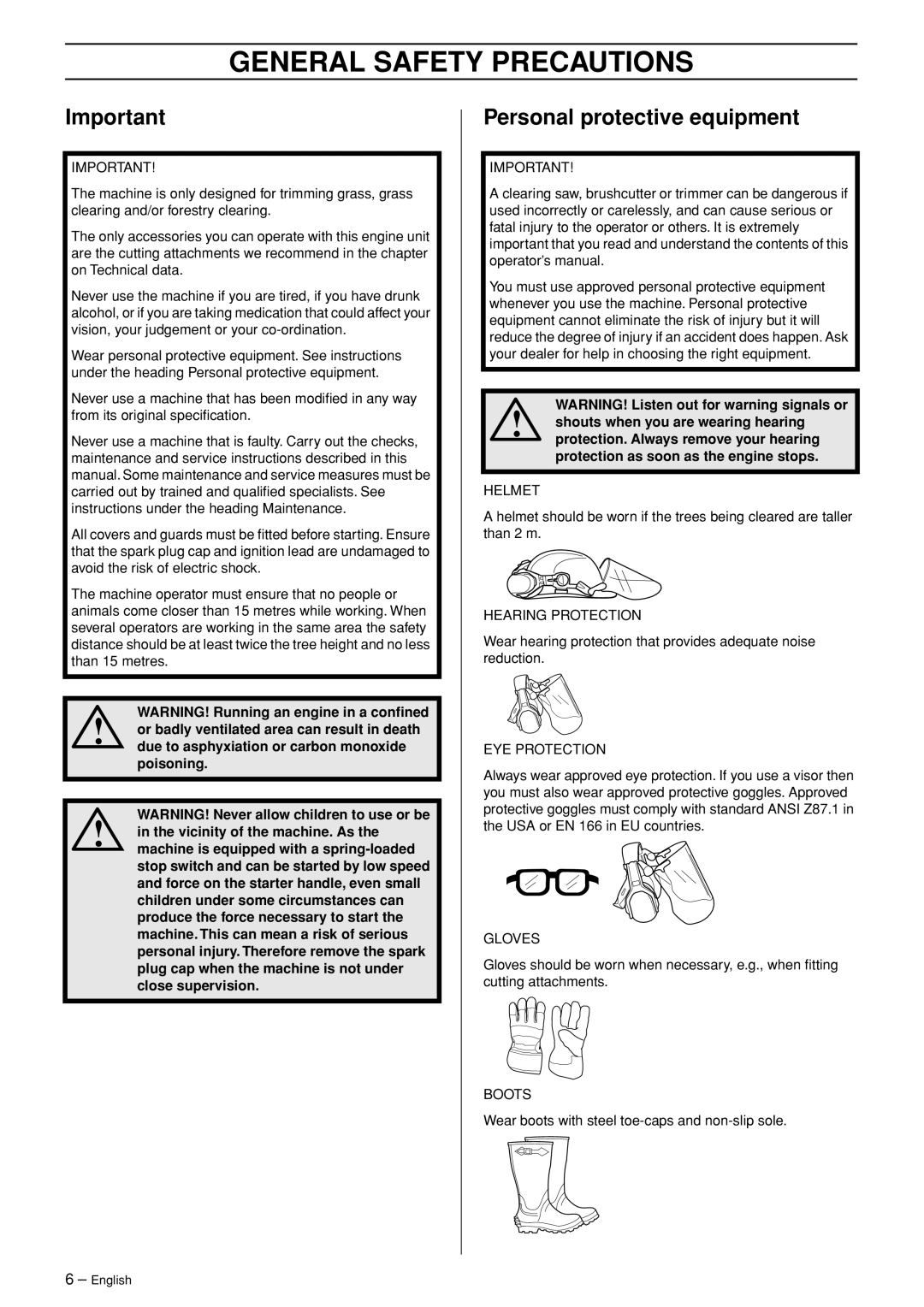 Husqvarna 333R-Series manual General Safety Precautions, Personal protective equipment 