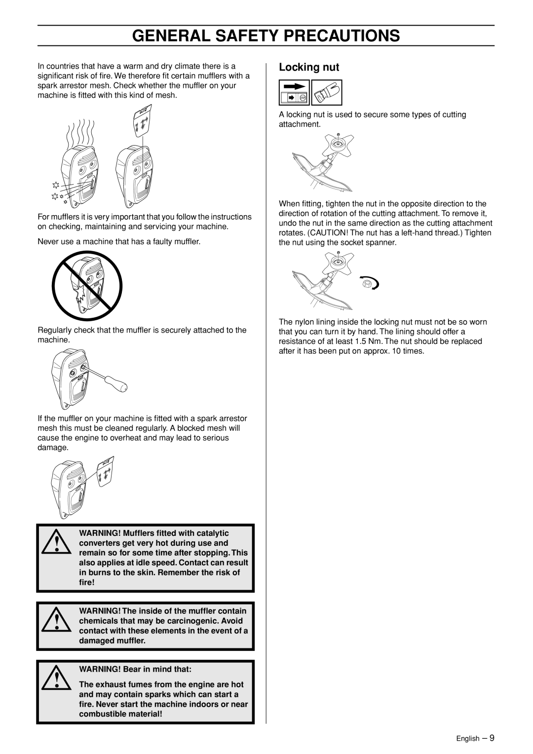 Husqvarna 333R-Series manual Locking nut 