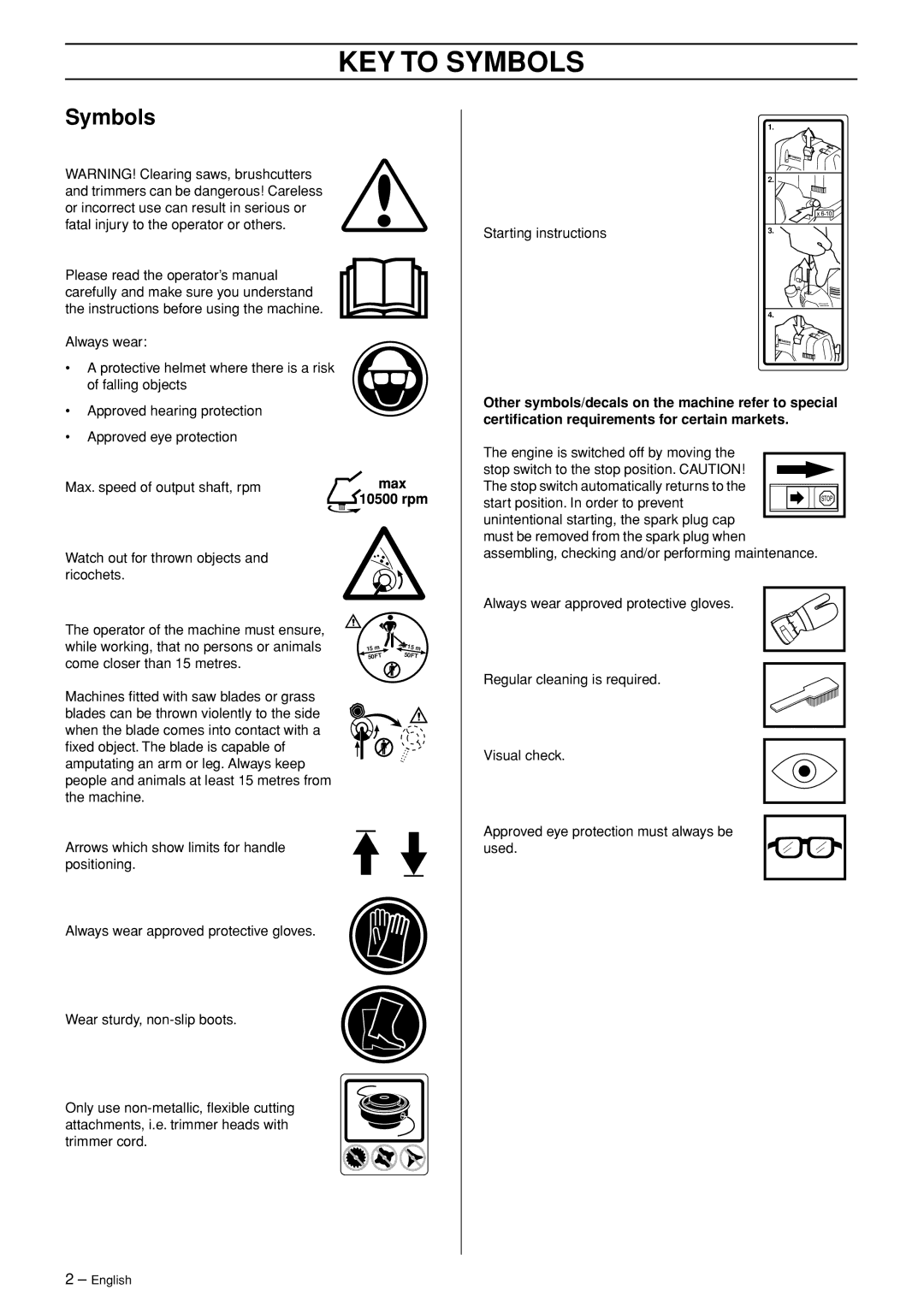 Husqvarna 333RJ, 335RJX-Series manual KEY to Symbols 