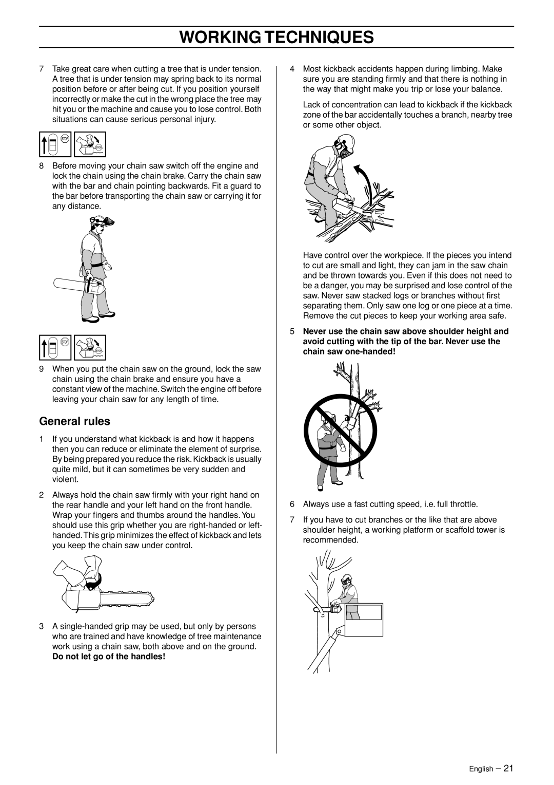 Husqvarna 338XPT, 334T manual Do not let go of the handles 