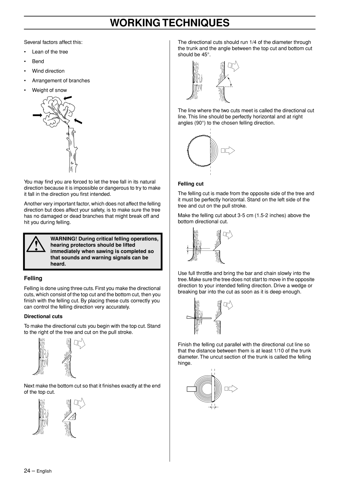 Husqvarna 334T, 338XPT manual Felling, Directional cuts 