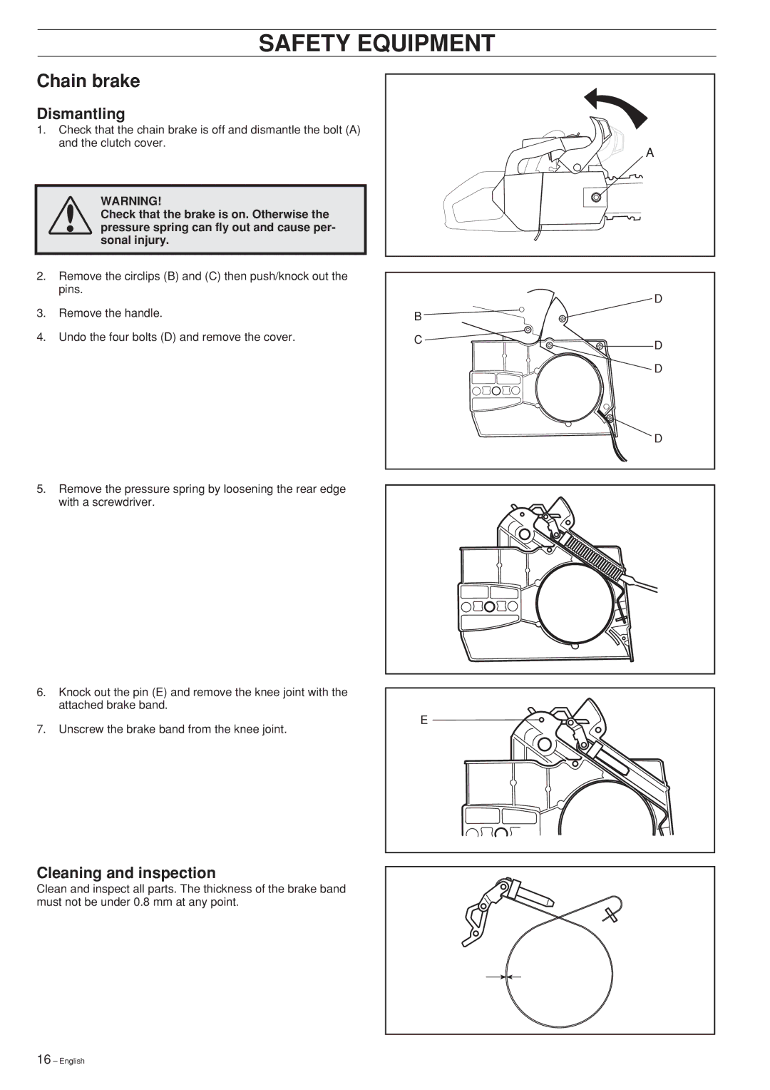 Husqvarna 339XP, 334T, 338XPT, 336, Chain Saw manual Safety Equipment, Chain brake, Dismantling, Cleaning and inspection 