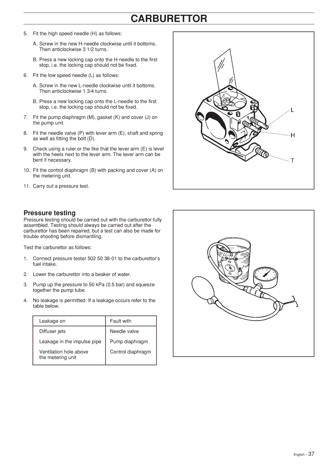 Husqvarna 338XPT, 334T, 339XP, 336, Chain Saw manual Pressure testing 