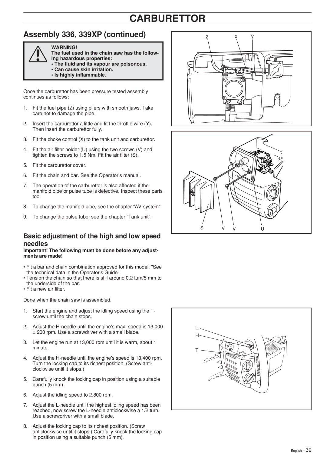 Husqvarna Chain Saw, 334T, 338XPT manual Assembly 336, 339XP 