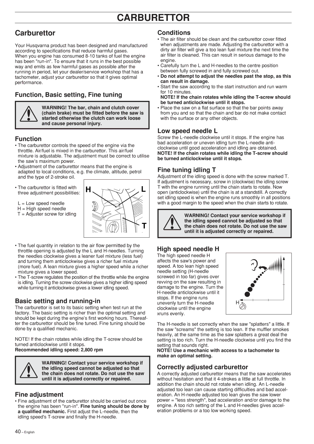 Husqvarna 334T, 339XP, 338XPT, 336, Chain Saw manual Carburettor 