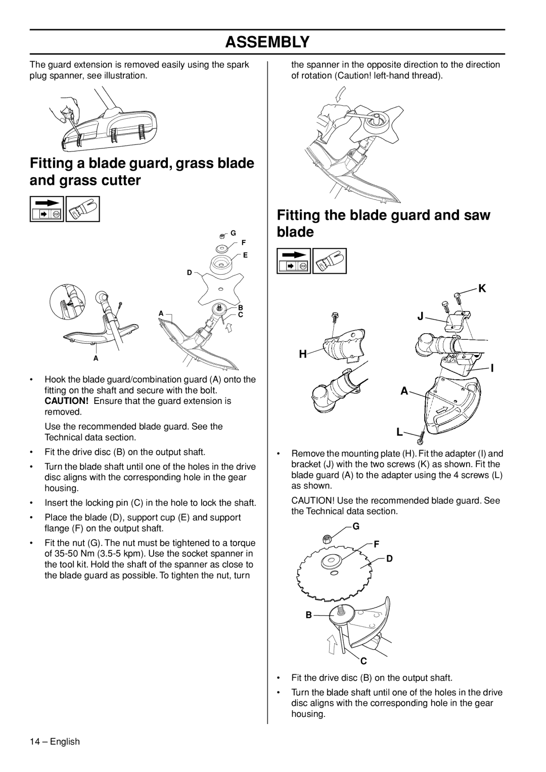 Husqvarna 335FR manual Fitting a blade guard, grass blade and grass cutter, Fitting the blade guard and saw blade 