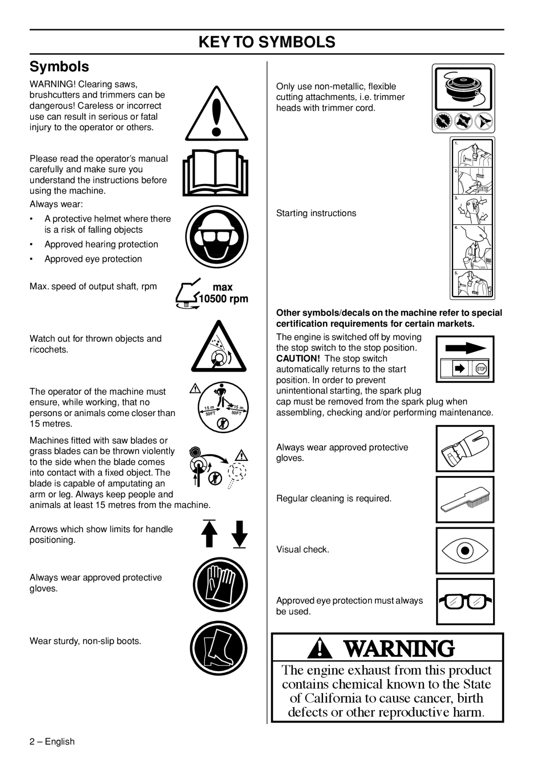 Husqvarna 335FR manual KEY to Symbols, Operator of the machine must Ensure, while working, that no 