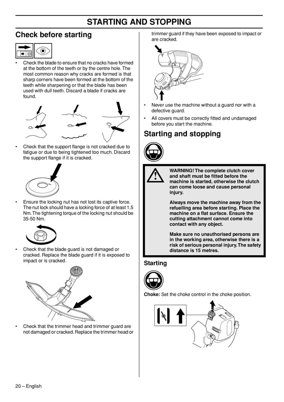 Husqvarna 335FR manual Starting and Stopping, Check before starting, Starting and stopping 