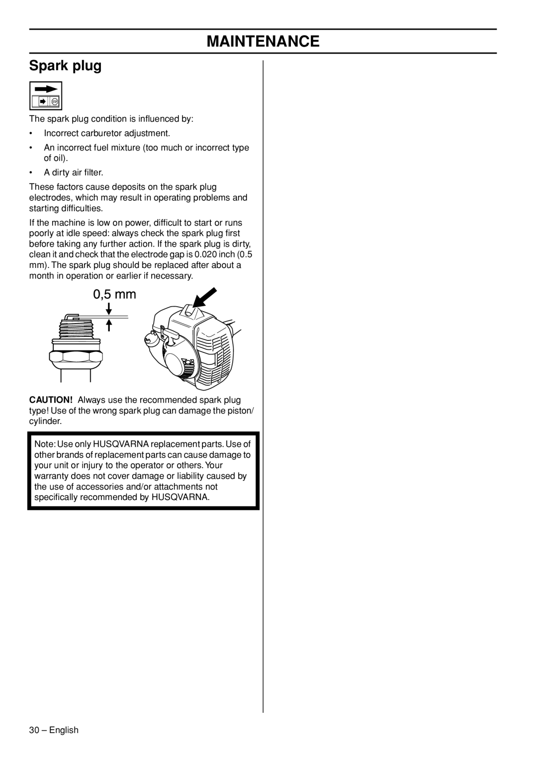 Husqvarna 335FR manual Spark plug 