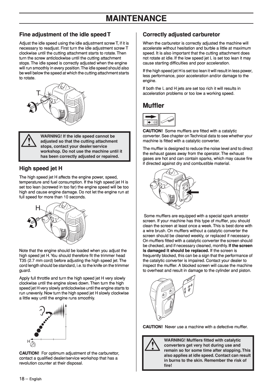 Husqvarna 335LS manual Mufﬂer, Maintenance 