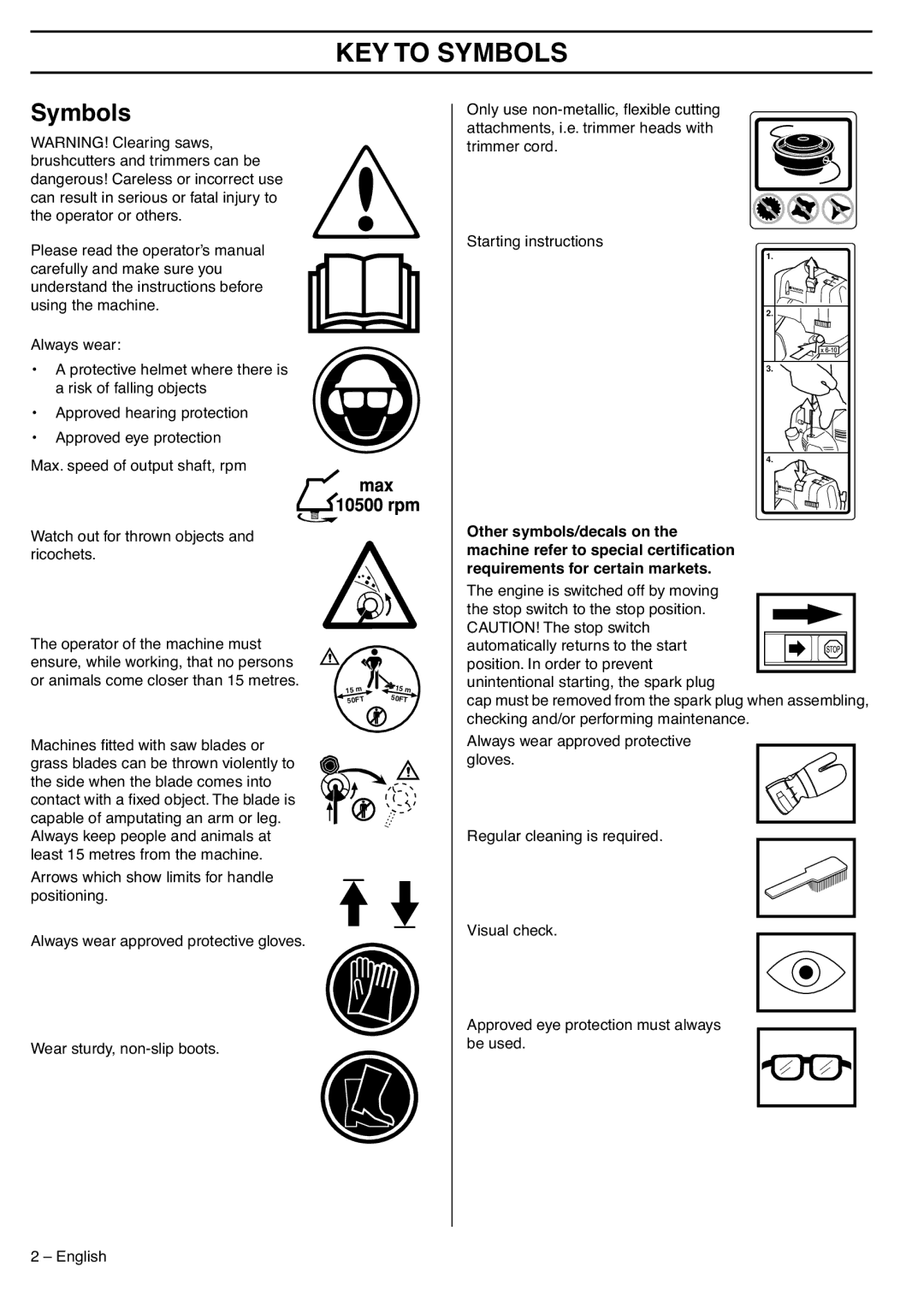 Husqvarna 335LS manual KEY to Symbols 