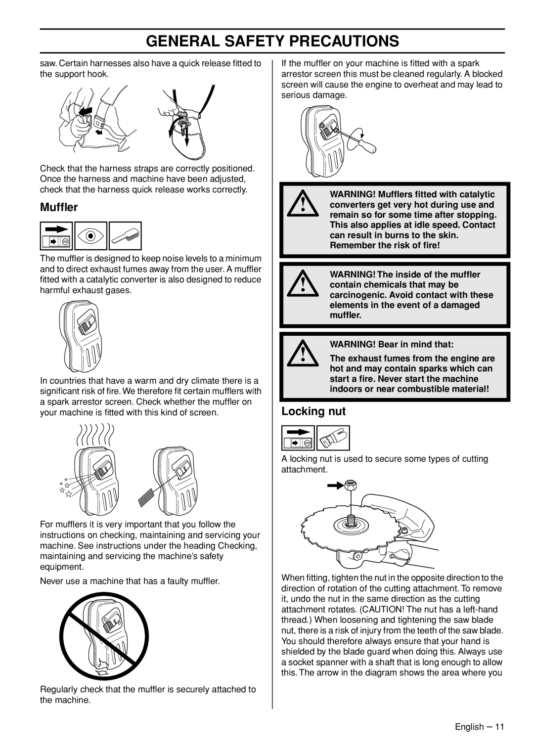 Husqvarna 335LX manual Mufﬂer, Locking nut 