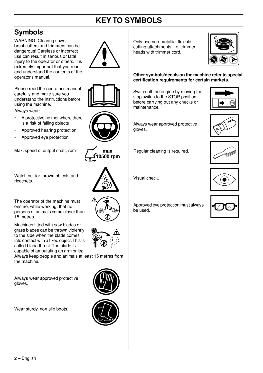 Husqvarna 335LX manual KEY to Symbols, Operator of the machine must Ensure, while working, that no 