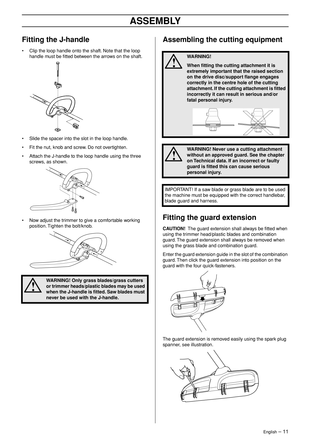 Husqvarna 335RJ, 335RJX-Series manual Assembly, Fitting the J-handle, Assembling the cutting equipment 