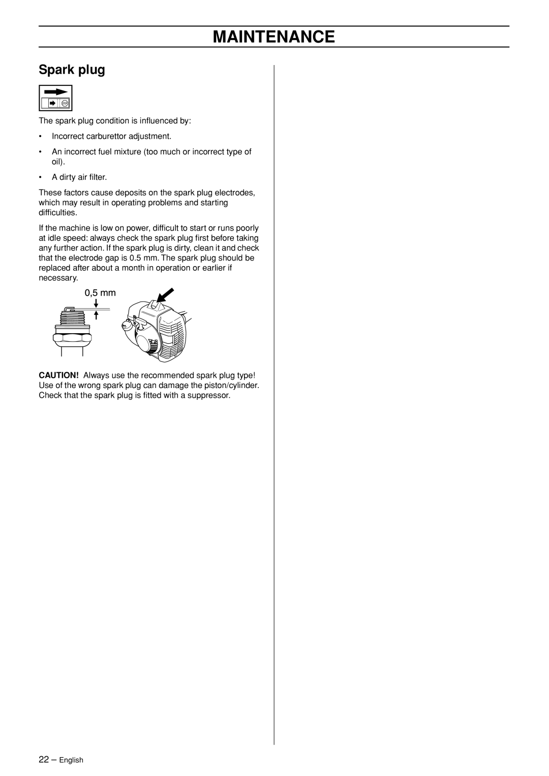 Husqvarna 335RJ, 335RJX-Series manual Spark plug 