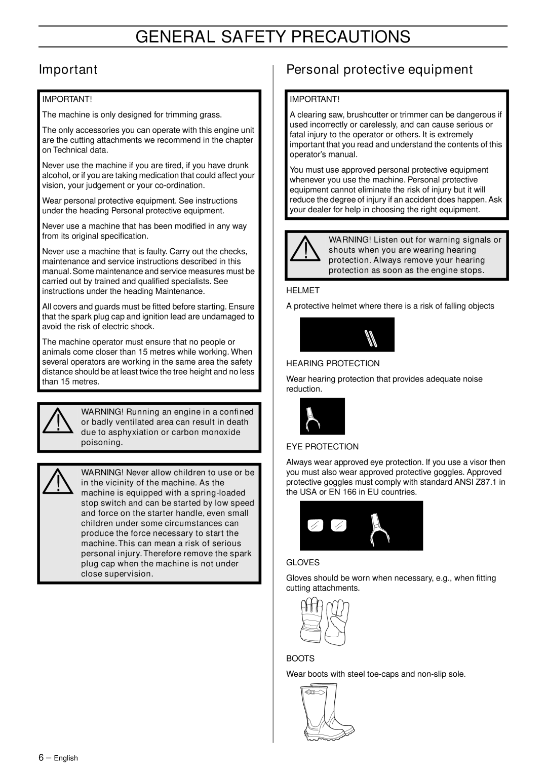 Husqvarna 335RJ, 335RJX-Series manual General Safety Precautions, Personal protective equipment 