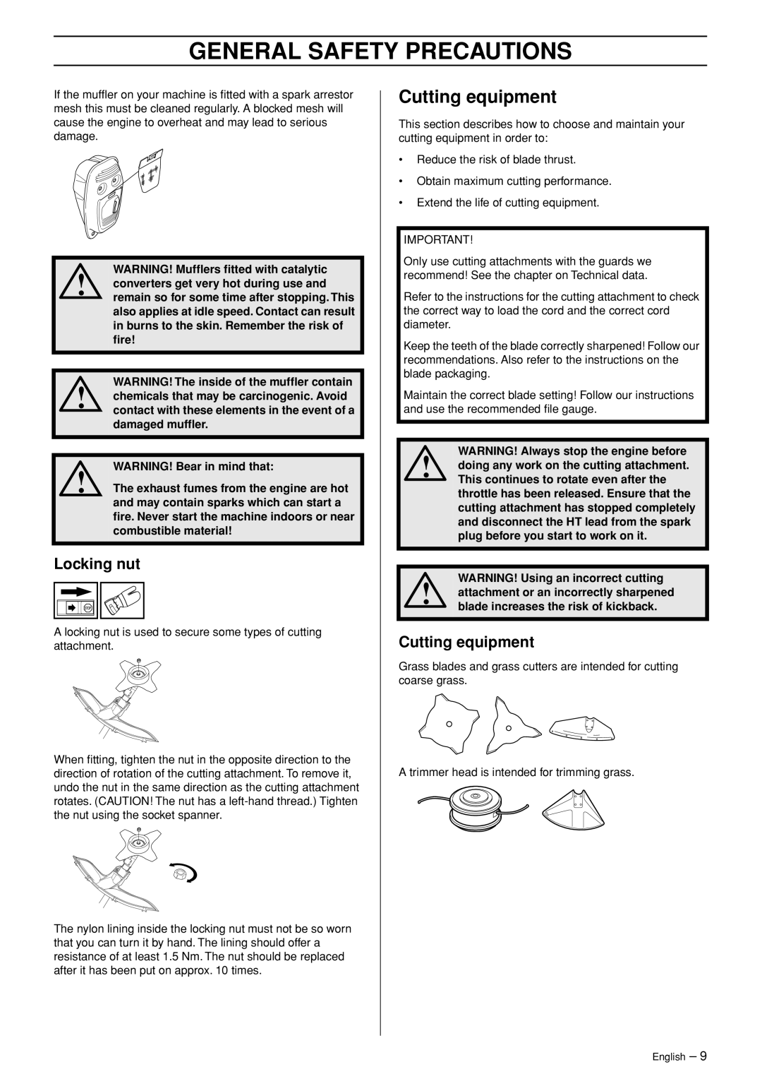 Husqvarna 335RJ, 335RJX-Series manual Cutting equipment, Locking nut 