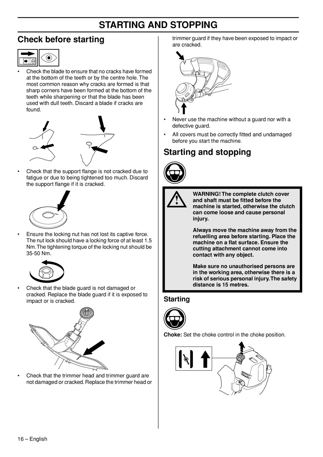 Husqvarna 335RJx, 333RJ manual Starting and Stopping, Check before starting, Starting and stopping 