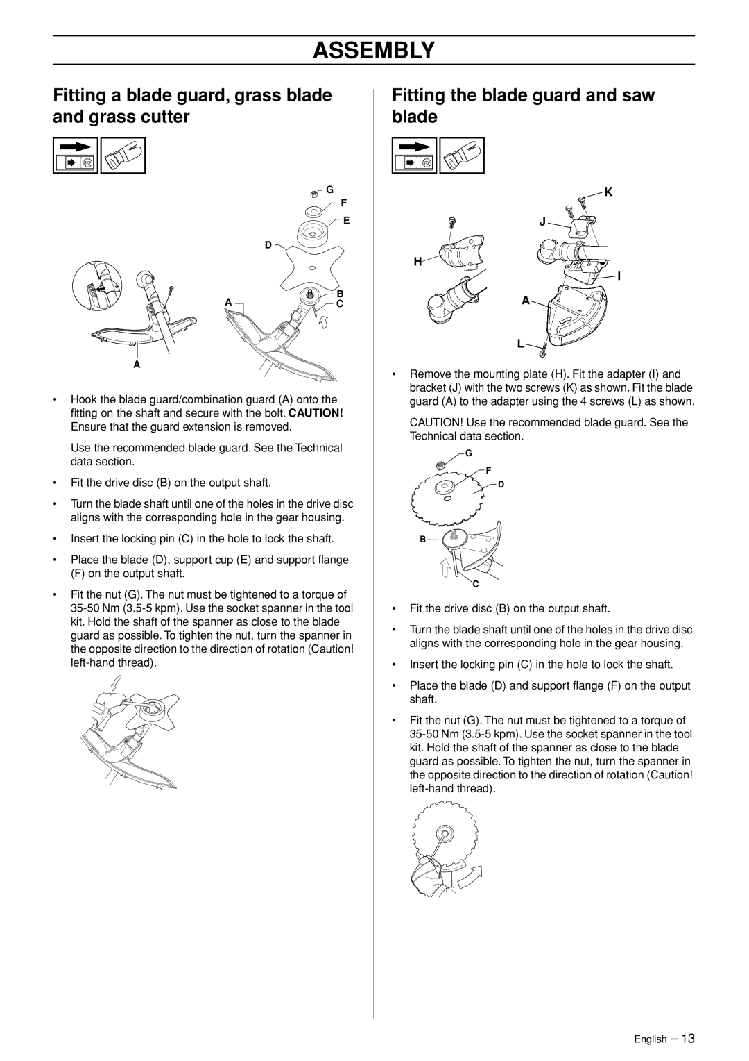 Husqvarna 335RX-Series manual Fitting a blade guard, grass blade and grass cutter, Fitting the blade guard and saw blade 