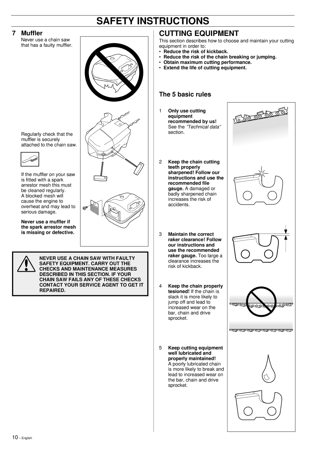 Husqvarna 335XPT manual Cutting Equipment, basic rules 