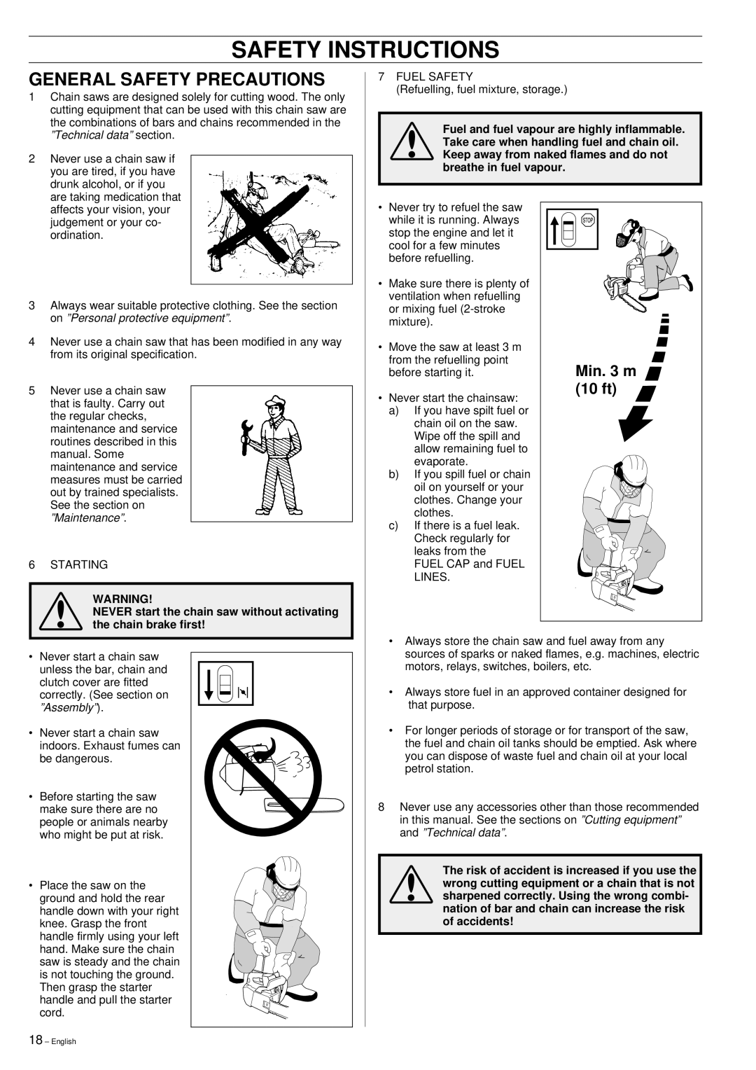 Husqvarna 335XPT manual General Safety Precautions, Min m, 10 ft 