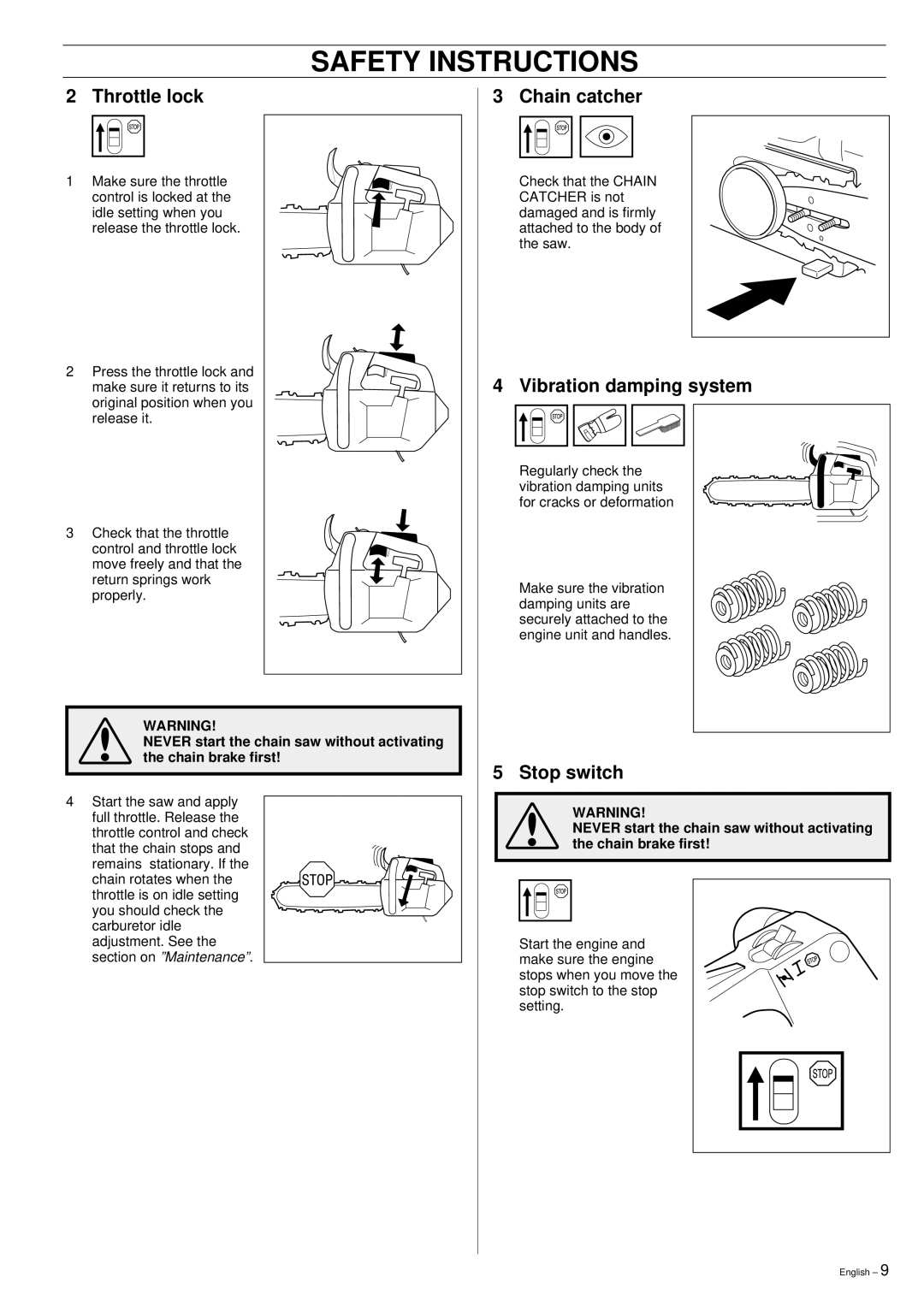 Husqvarna 335XPT manual Throttle lock 