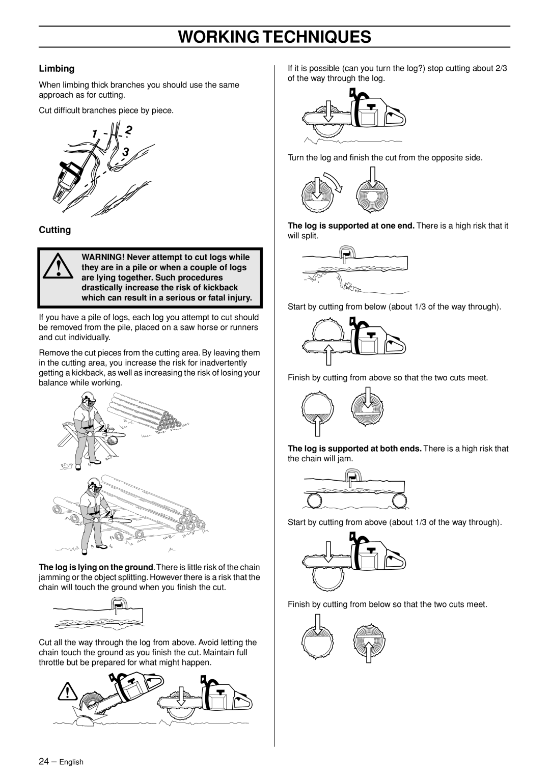 Husqvarna 336 EPA I manual Limbing, Cutting 