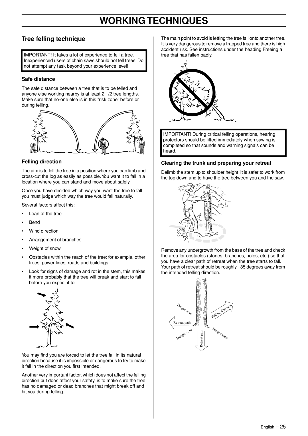 Husqvarna 336 EPA I manual Tree felling technique, Safe distance, Felling direction 