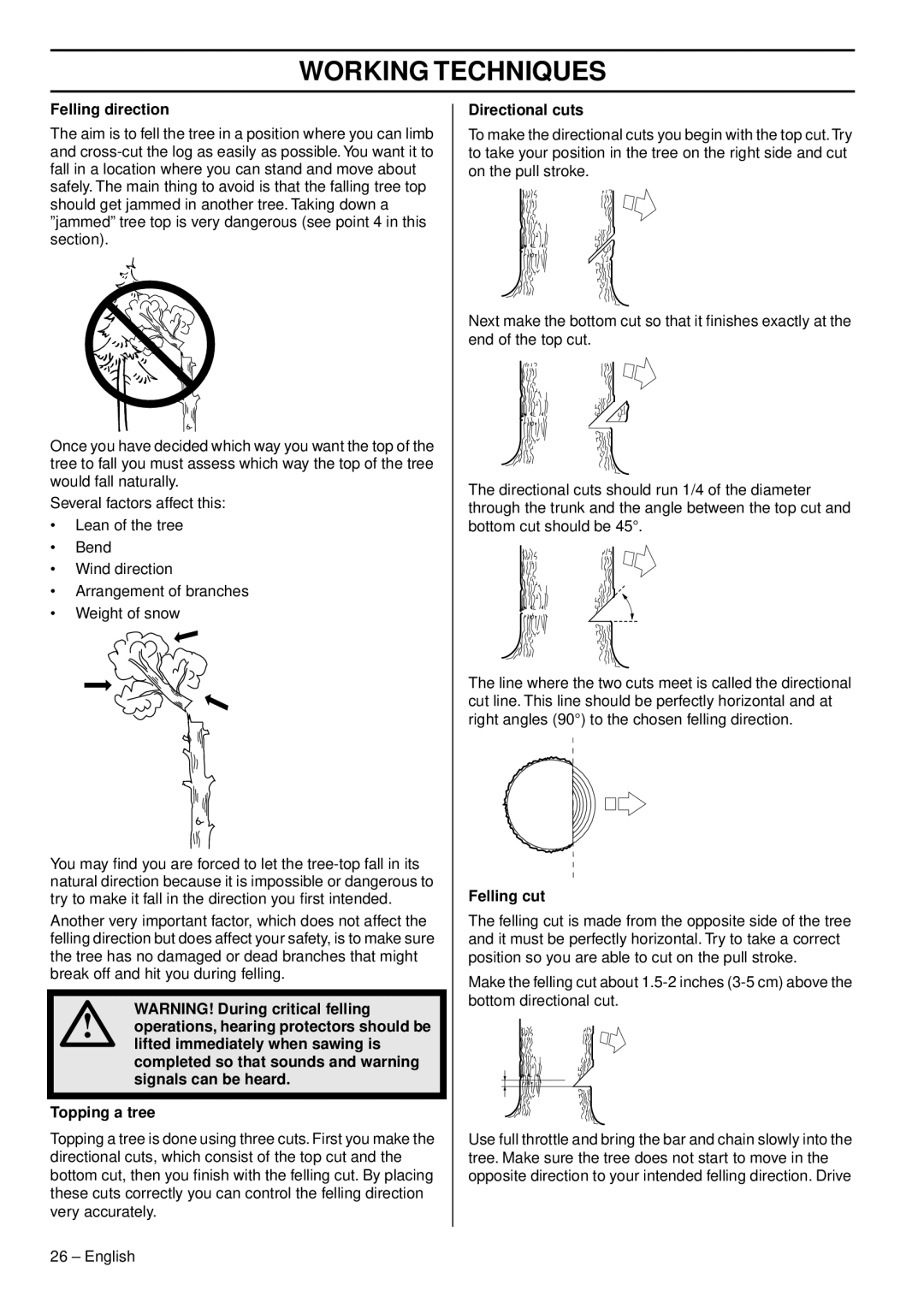 Husqvarna 338XPT EPA III, 1151375-95 manual Felling direction, Directional cuts, Felling cut 