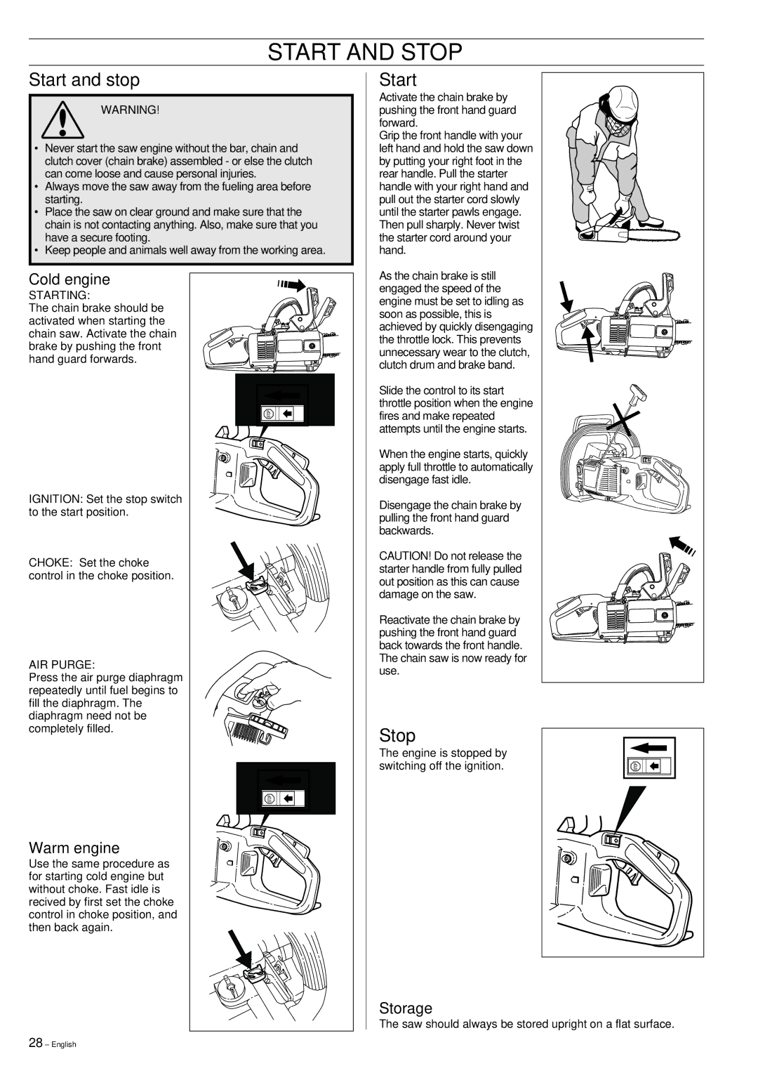 Husqvarna 339XP manual Start and Stop 