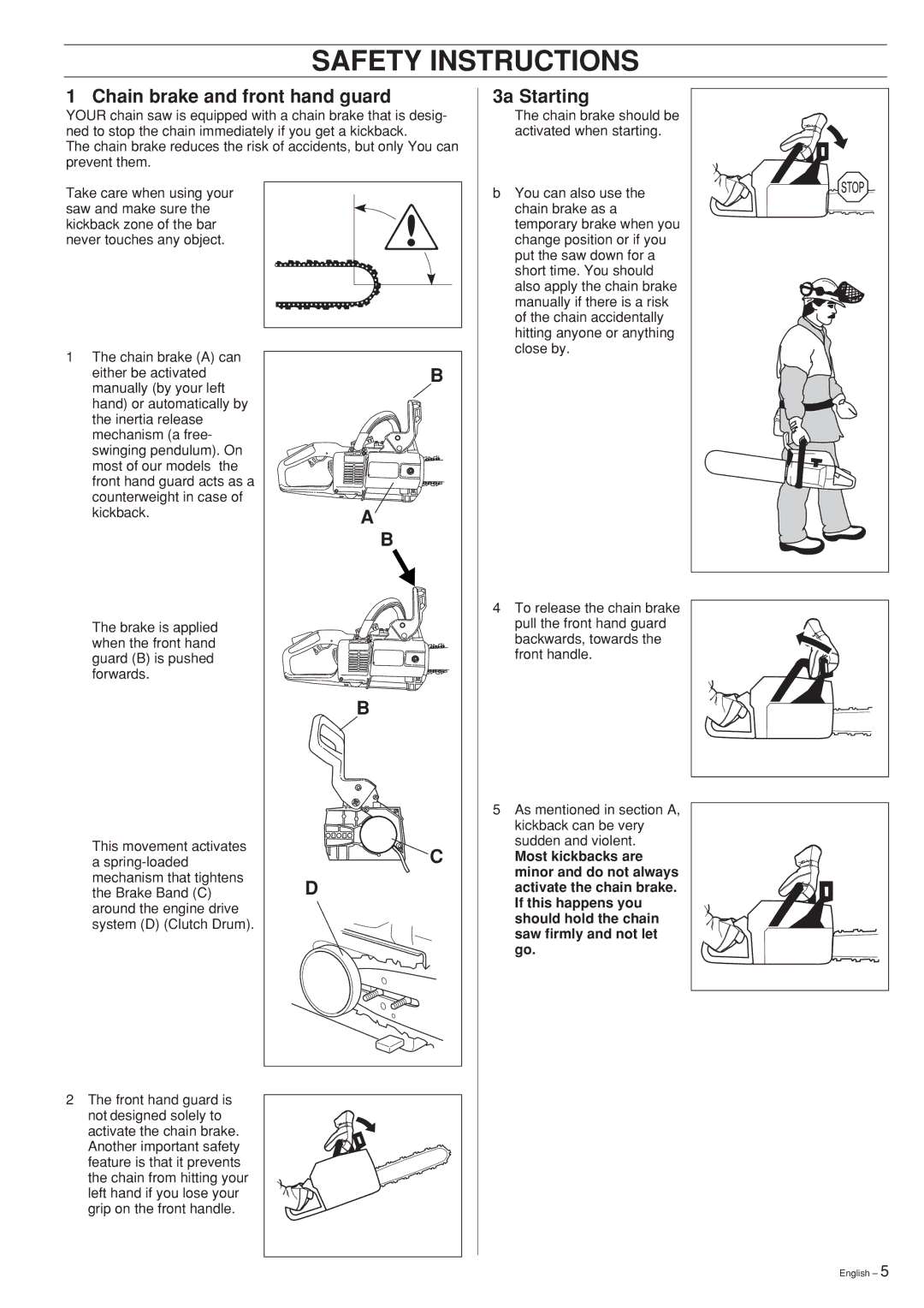 Husqvarna 339XP manual Chain brake and front hand guard, 3a Starting 