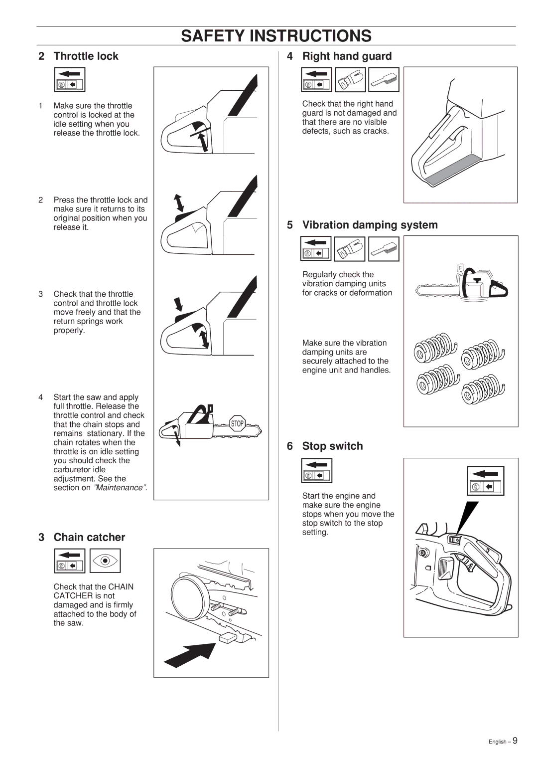 Husqvarna 339XP manual Throttle lock 