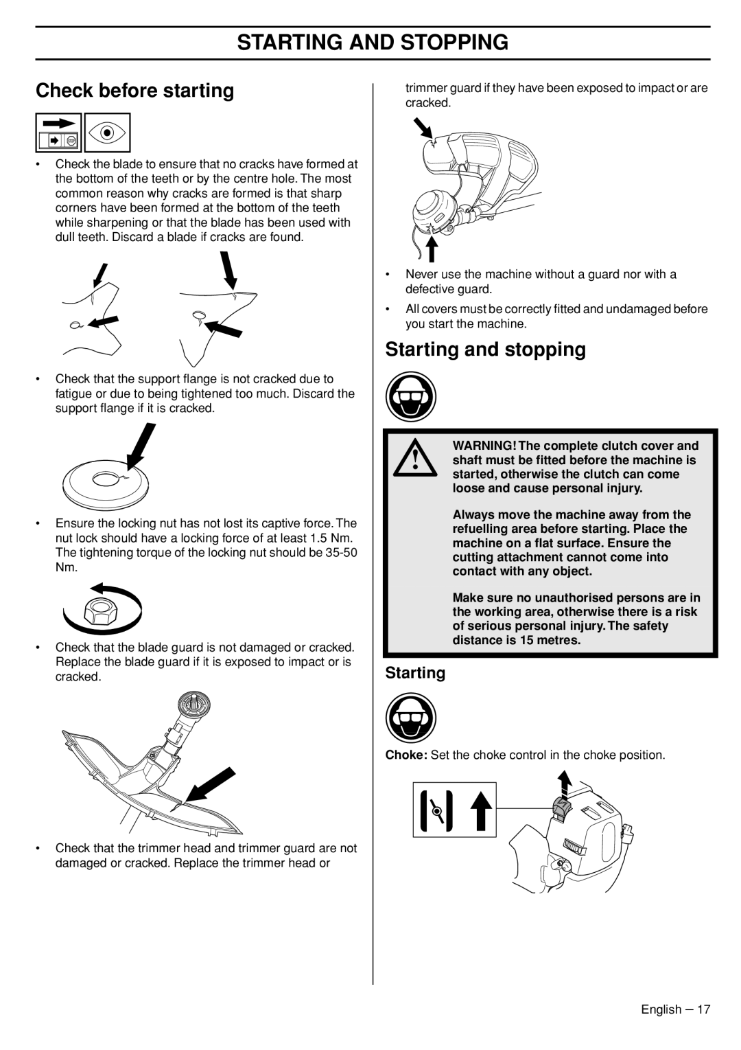 Husqvarna 33RJ manual Starting and Stopping, Check before starting, Starting and stopping 