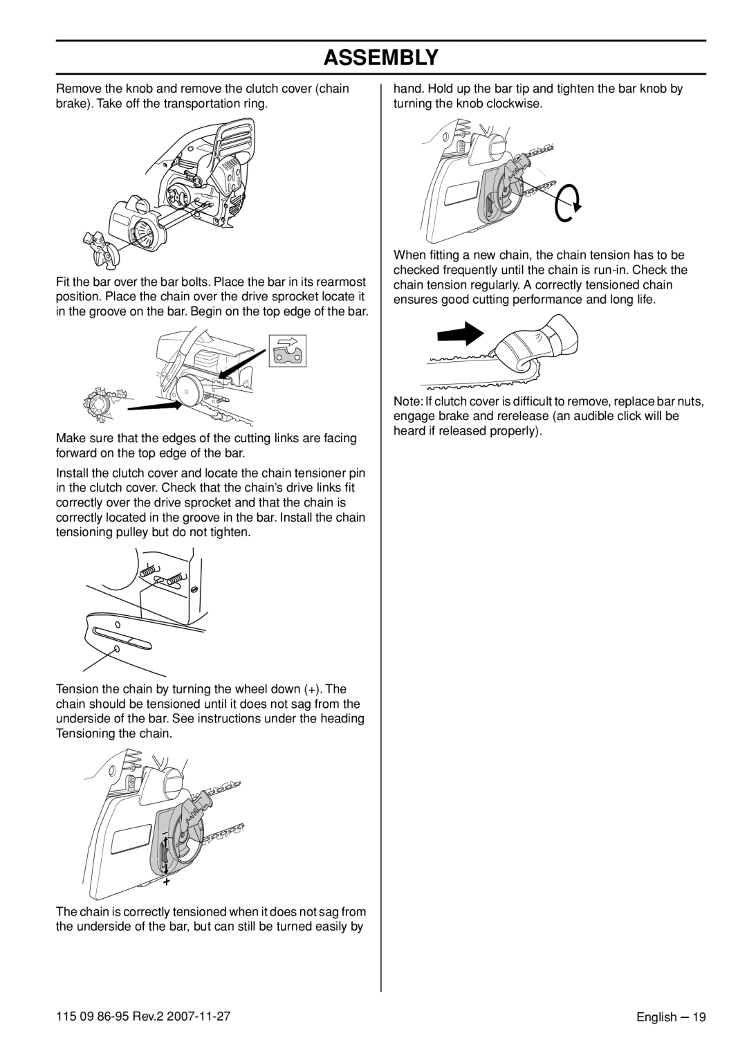 Husqvarna 345E EPA II, 340E EPA II, 350 epa I, 340 EPA II manual Assembly 