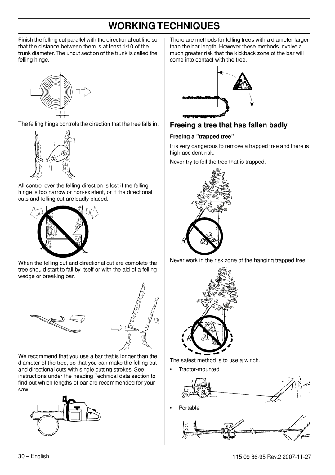 Husqvarna 340 EPA II, 340E EPA II, 350 epa I, 345E EPA II manual Freeing a tree that has fallen badly, Freeing a trapped tree 