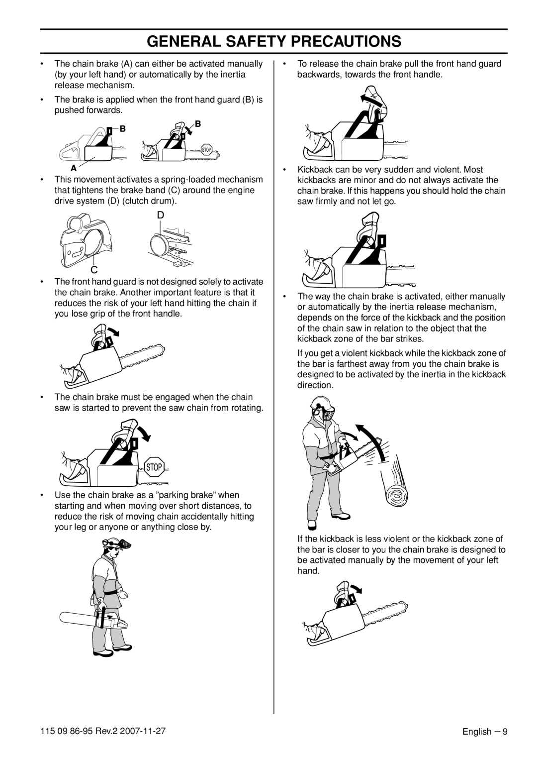 Husqvarna 350 epa I, 340E EPA II, 340 EPA II, 345E EPA II manual General Safety Precautions 