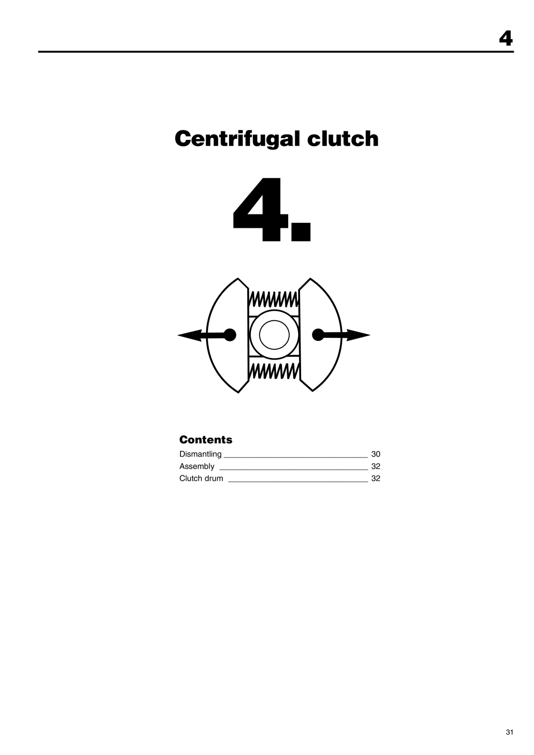 Husqvarna 343F, 345FX, 345FXT, 343R, 345RX manual Centrifugal clutch, Contents 