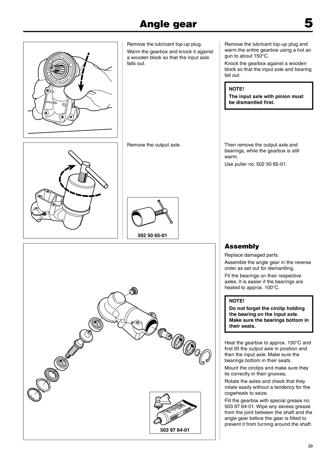 Husqvarna 343F, 345FX, 345FXT, 343R, 345RX manual 503 97, Input axle with pinion must be dismantled first 