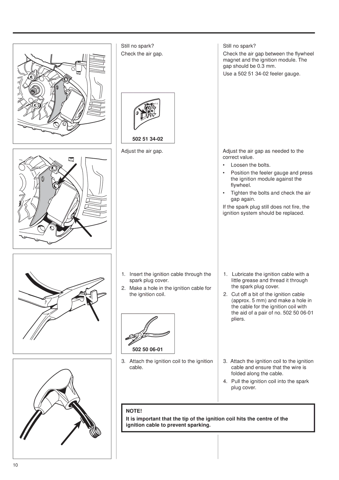 Husqvarna 343R, 345RX, 343F, 345FX, 345FXT manual Replacing the spark Plug cover, 502 50 