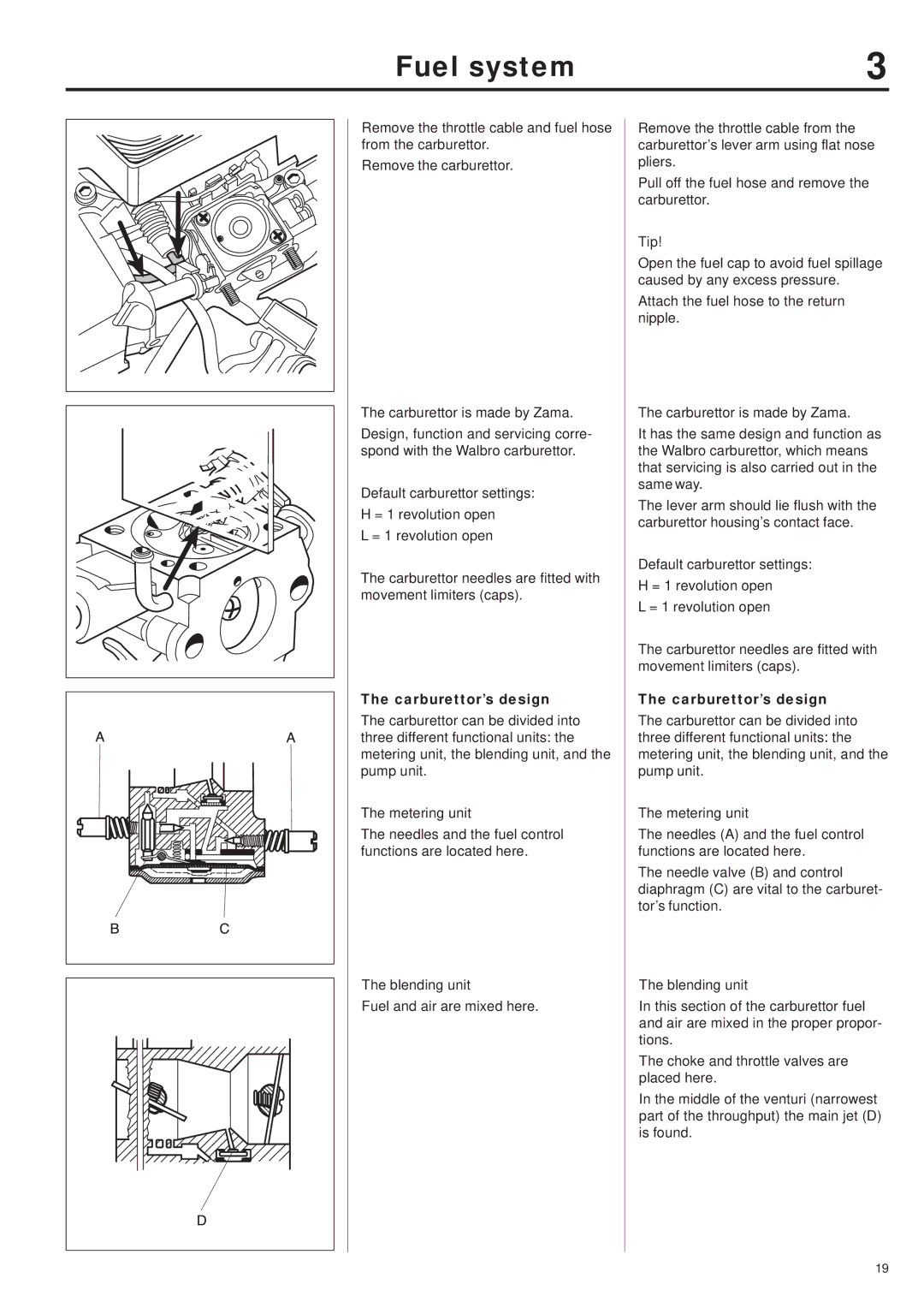 Husqvarna 343R, 345RX, 343F, 345FX, 345FXT manual Carburettor’s design, Metering unit, Blending unit 