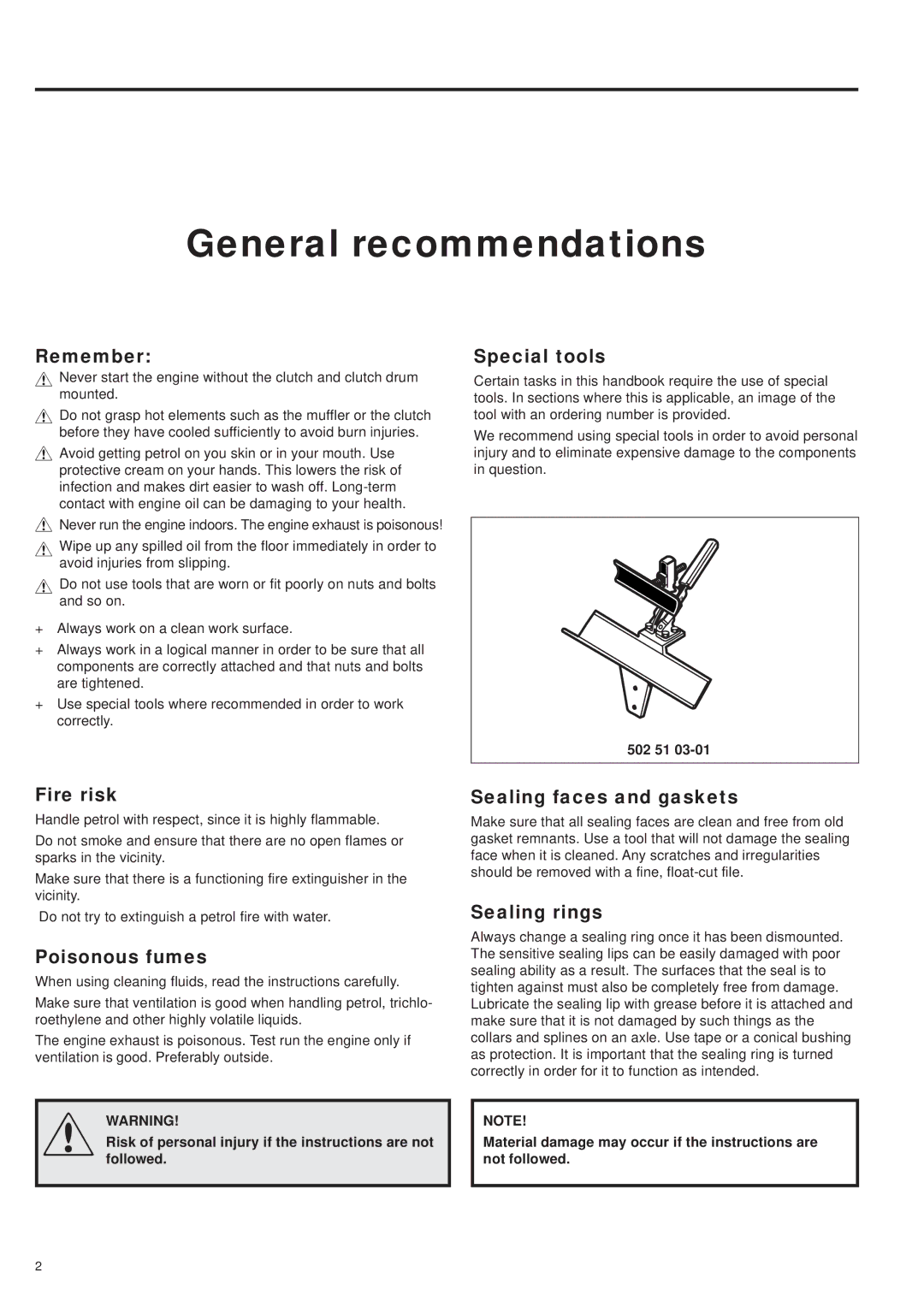 Husqvarna 343R, 345RX, 343F, 345FX, 345FXT manual General recommendations 