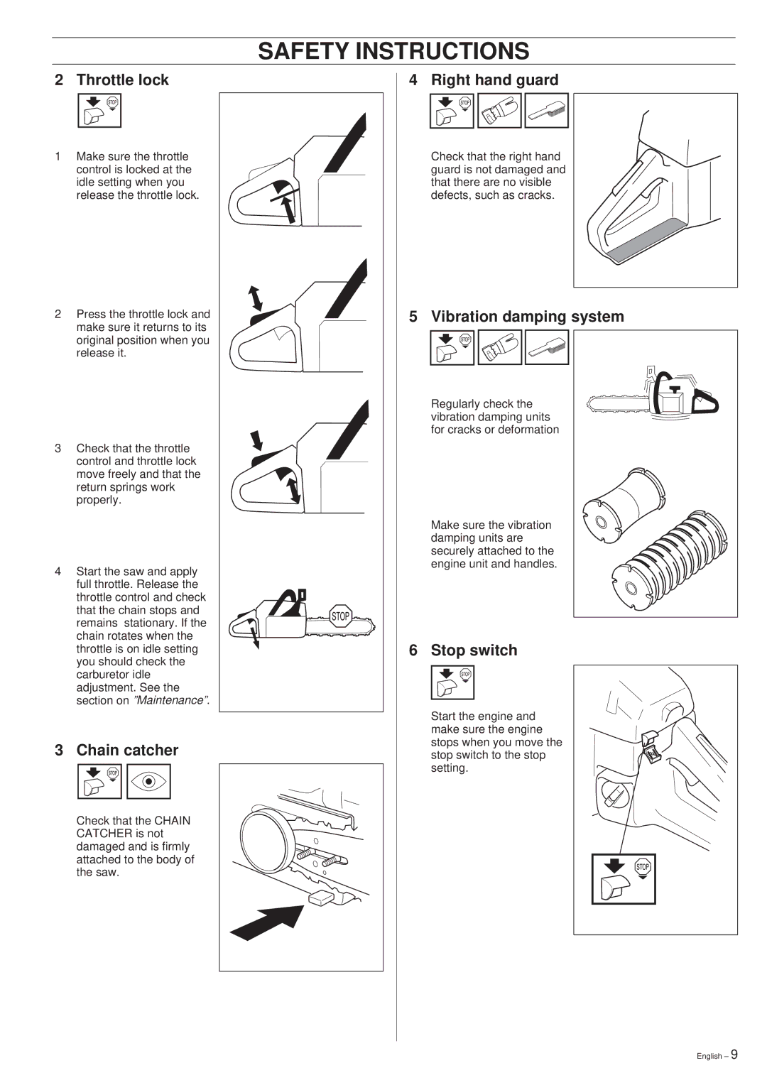 Husqvarna 340, 345, 350 manual Throttle lock 